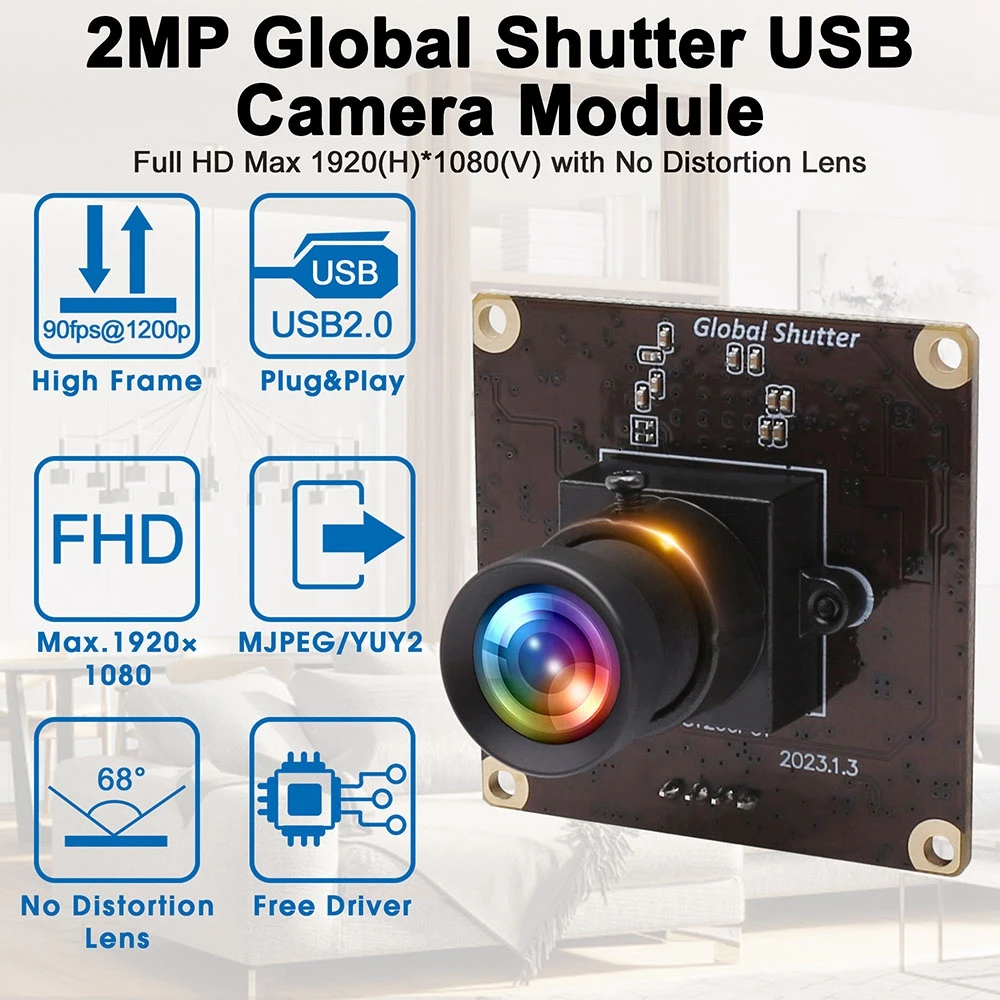 ELP 1200P Global Shutter USB Camera Module 1080P 90fps No Distortion Lens  PC Webcam UVC Lightburn Camera for Face Recognition