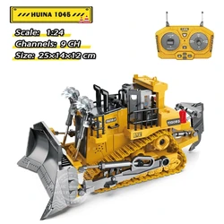 Huina 1045 1:24 Remote Control Alloy Bulldozer with Light 2.4G Engineering Vehicle Tractor Kid Truck Toy Car Boy Children Gift