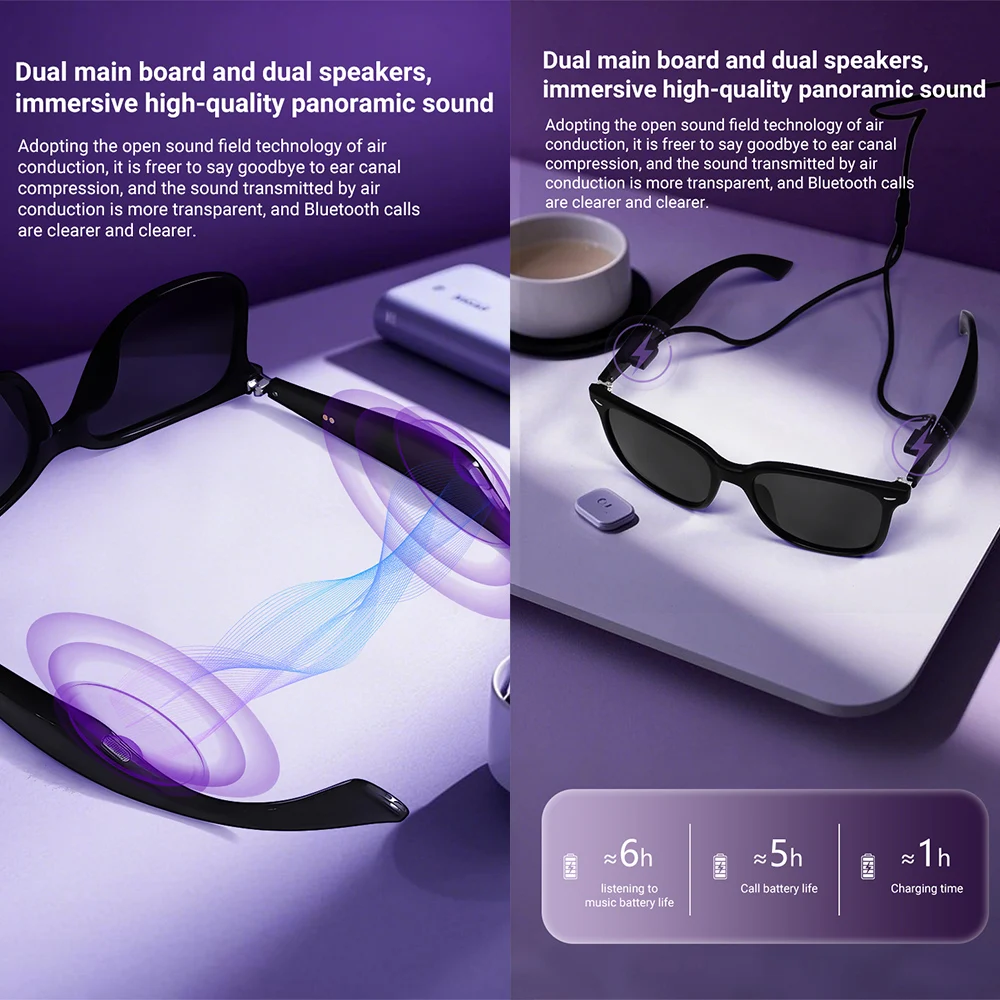 JT-GY500 Bluetooth Audio Smart Sunglasses AI Translation Smart Wireless Glasses UV400 Support 100+ Languages Outdoor Glasses