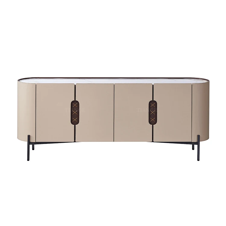 

Italian Luxury Modern Mid Century Dining Room Panel Wood Leather Storage Cabinet Sideboard