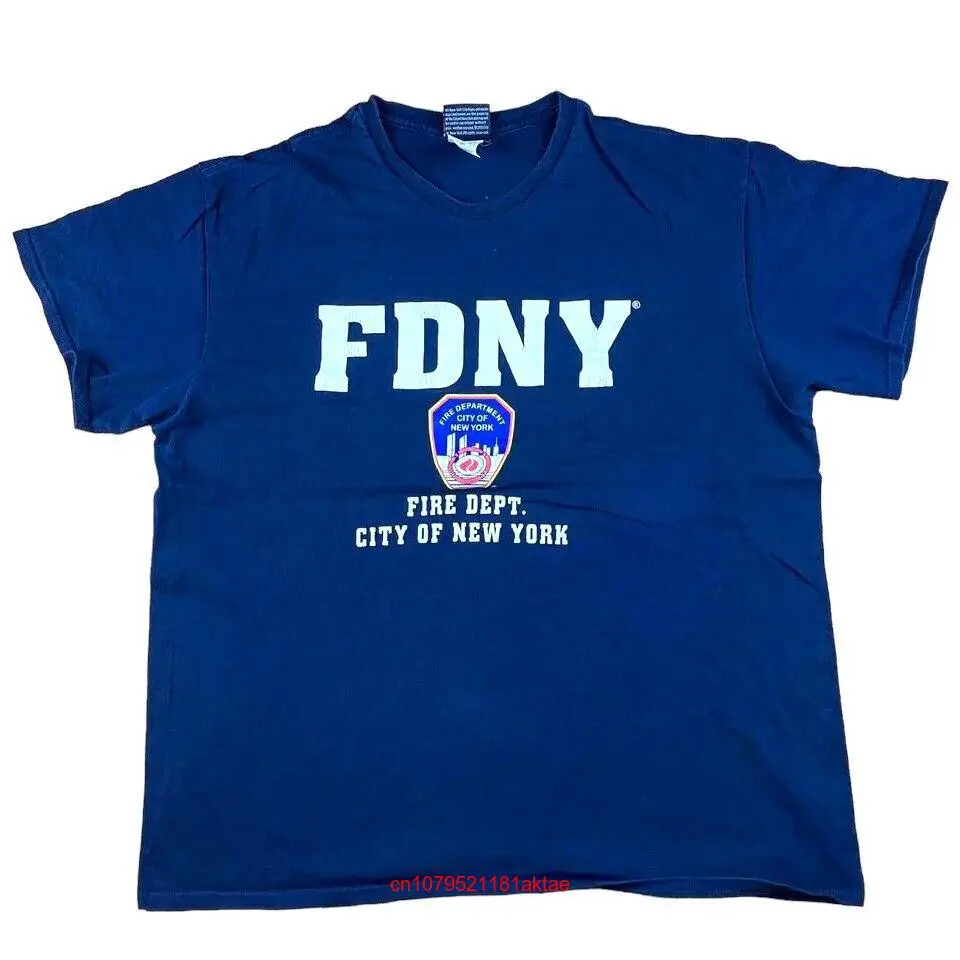 NYC Fire T Shirt Vintage Blue large department New York City Y2k long or short sleeves