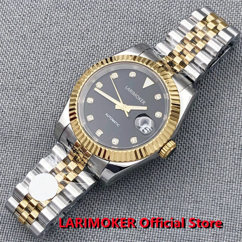 

2022 LARIMOKER New Luxury Men 100m Waterproof Blcak Automatic Watch Golden index Sapphire Glass Use 8215 2813 PT500 Movement