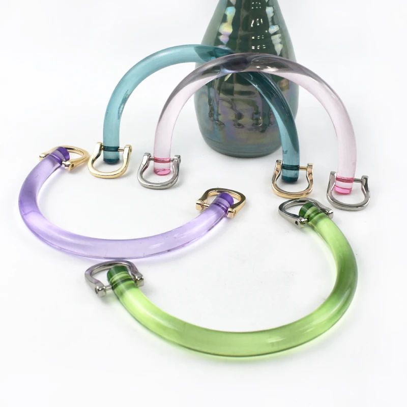 1/2/4Sets Acrylic D Shape Bag Handle with Two Metal Buckle Transparent Resin Wristband Handbag Decor Ring Frame Bags Part