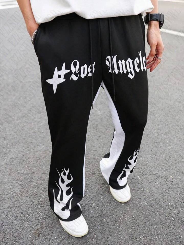 Y2K Aesthetic Streetwear Graphic Letter Print Casual Drawstring Sports Pants Unisex American Retro High Street Fashion Trousers