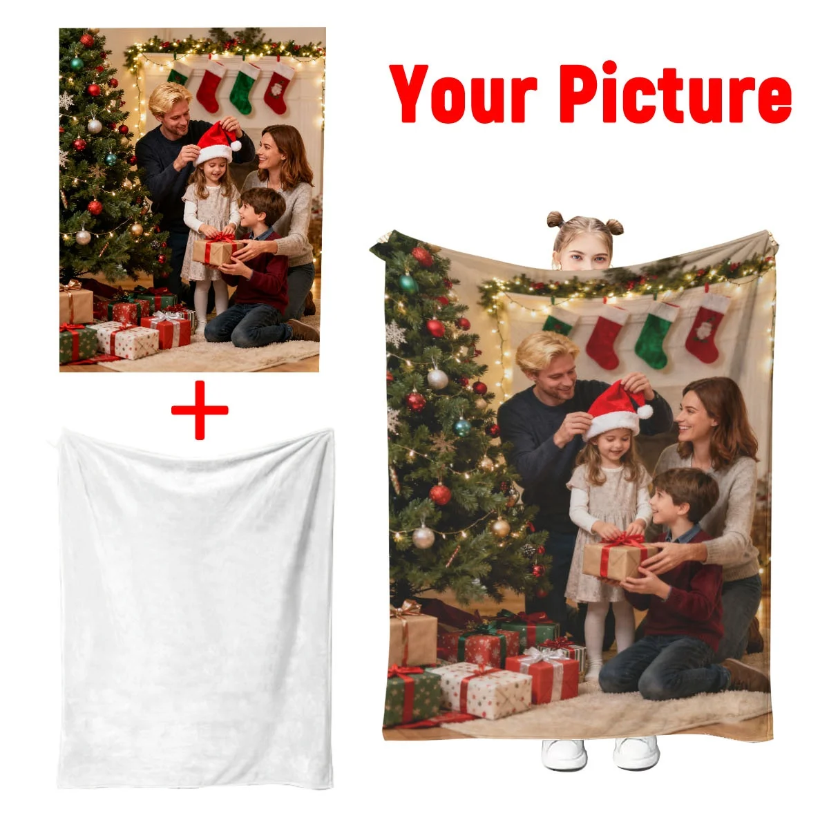 Customized Christmas Baby Flannel Blanket - Printed with Cute Christmas Images to Show Your Heart, Anti-Static and Non-Shedding, Suitable for Cribs, Parent-Child Interaction, Home Use as a Blanket - Soft Polyester Material - Perfect as a Heartwarming Christmas Gift for Sons, Daughters, and Grandchildren