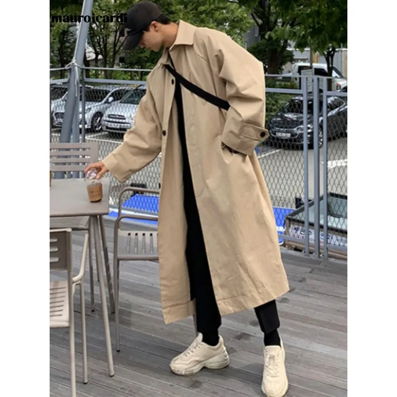 

Mauroicardi Spring Autumn Long Oversized Black Khaki Trench Coat Men Raglan Sleeve Single Breasted Loose Casual Korean Fashion