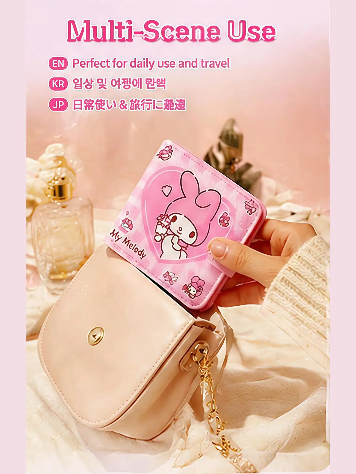 Sanrio Wallet PU Leather Girls Card Holder With Hasp Kuromi Cinnamoroll My Melody Coin Purse Kids Money Bag Student Gift - view 4