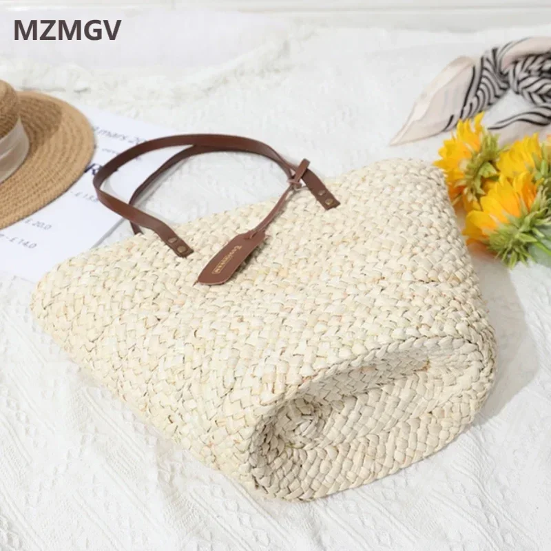

Summer Fashion Hand-woven Corn Husks Straw Bag for Women 2025 Large Capacity Bohemia Y2k Travel Beach Travel Shopping Tote Bag
