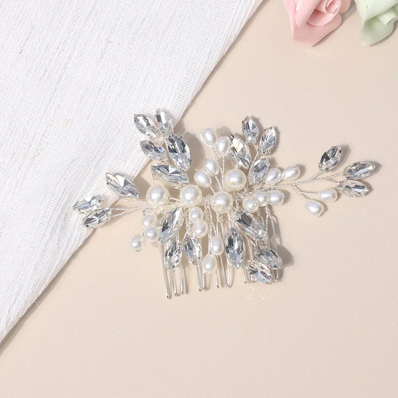 

Bridal Wedding Hair Accessories Pearl Shiny Rhinestones Hair Combs Jewelry Women Silver Color Bride Headpiece Party Bridesmaid