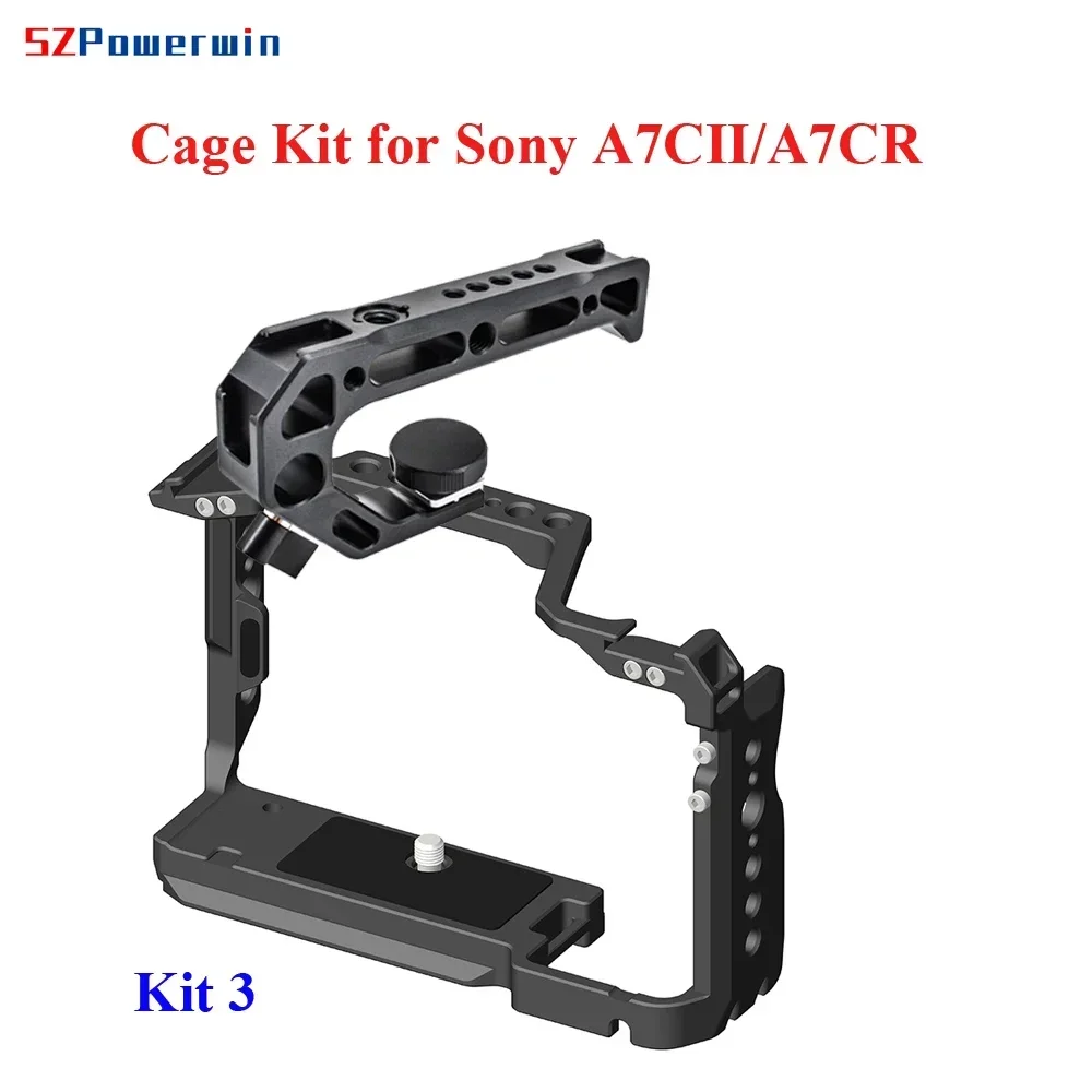 Powerwin A7CII A7CR  A7C2 Camera Cage Kit for Sony Rig Protective Extension Frame Gimbal Arri Locating Screw Wooden Handle