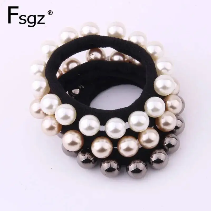 2 PIECES Elastic Rubber Bands For Women Quality Beads Hair Rope Luxurious Pearls Gum For Hair