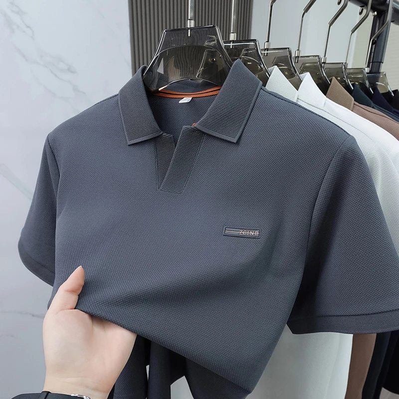 Hochwertiges Marken-Sommer-Polohemd mit kurzen Ärmeln für Herren, exquisites Abzeichen-Design, atmungsaktives und bequemes T-Shirt-Oberteil – Detail 21