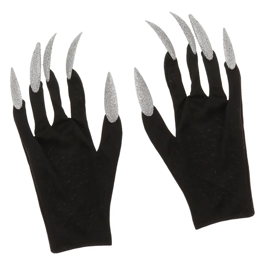 Scary Long Nail Cosplay Woman Gloves Fabric Plastic Halloween Costume Gloves for Women Party Outfit Accessories