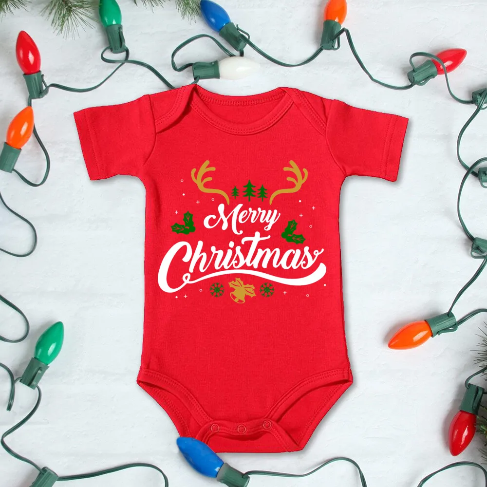 Merry Christmas Baby Bodysuits Red Cotton Romper Toddler Xmas Best Gifts Infant Boys Girls Unisex Short Sleeve Jumpsuit Clothes