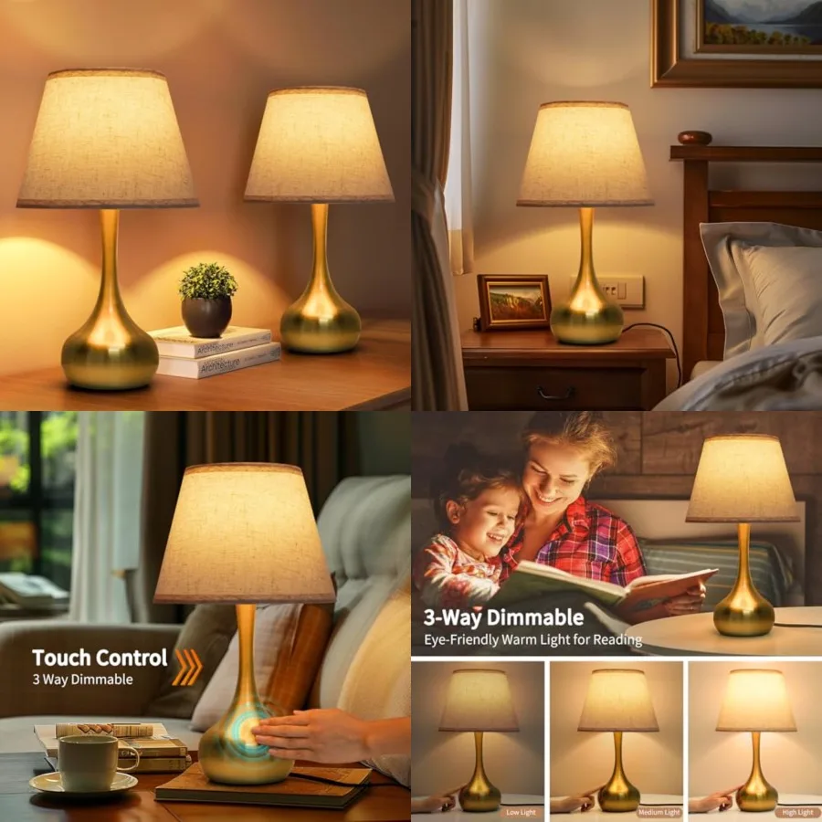 

Touch Table Lamp Set of 2, Farmhouse 3-Way Dimmable Bedside Lamps for Nightstand with Shade, Desk Lamp for Reading, Bedroom, Li