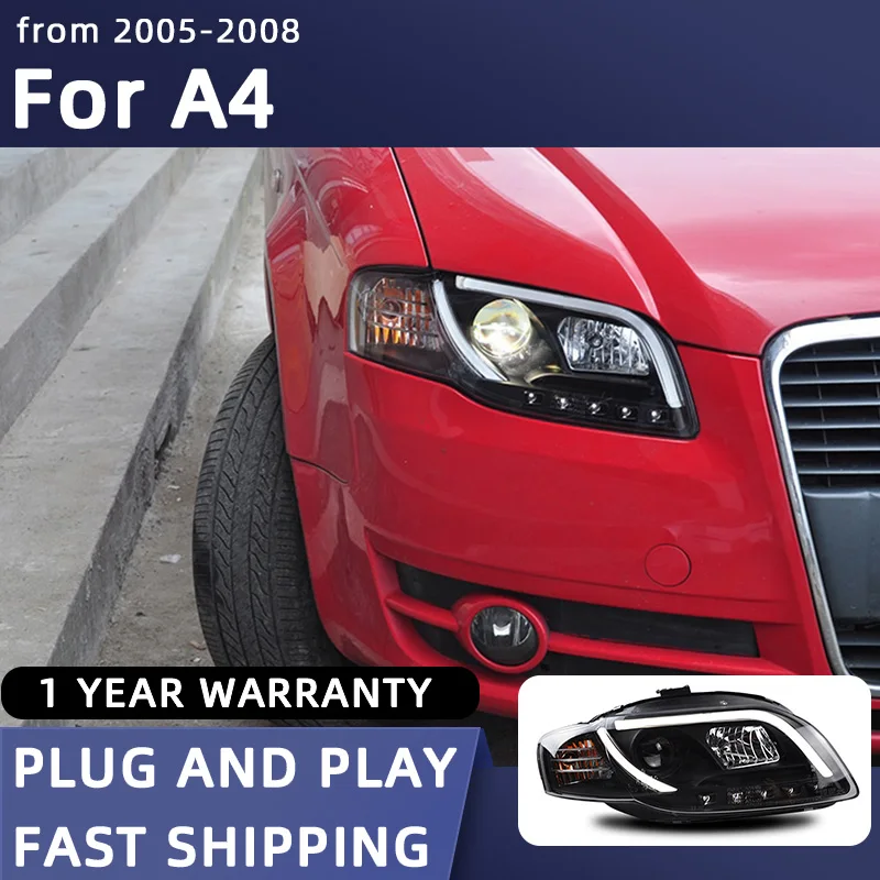 

Автомобильные светодиодные фары в сборе для Audi A4 B7 2005-2008, авто противотуманные фары DRL, стоп-сигналы поворота Plug and Play