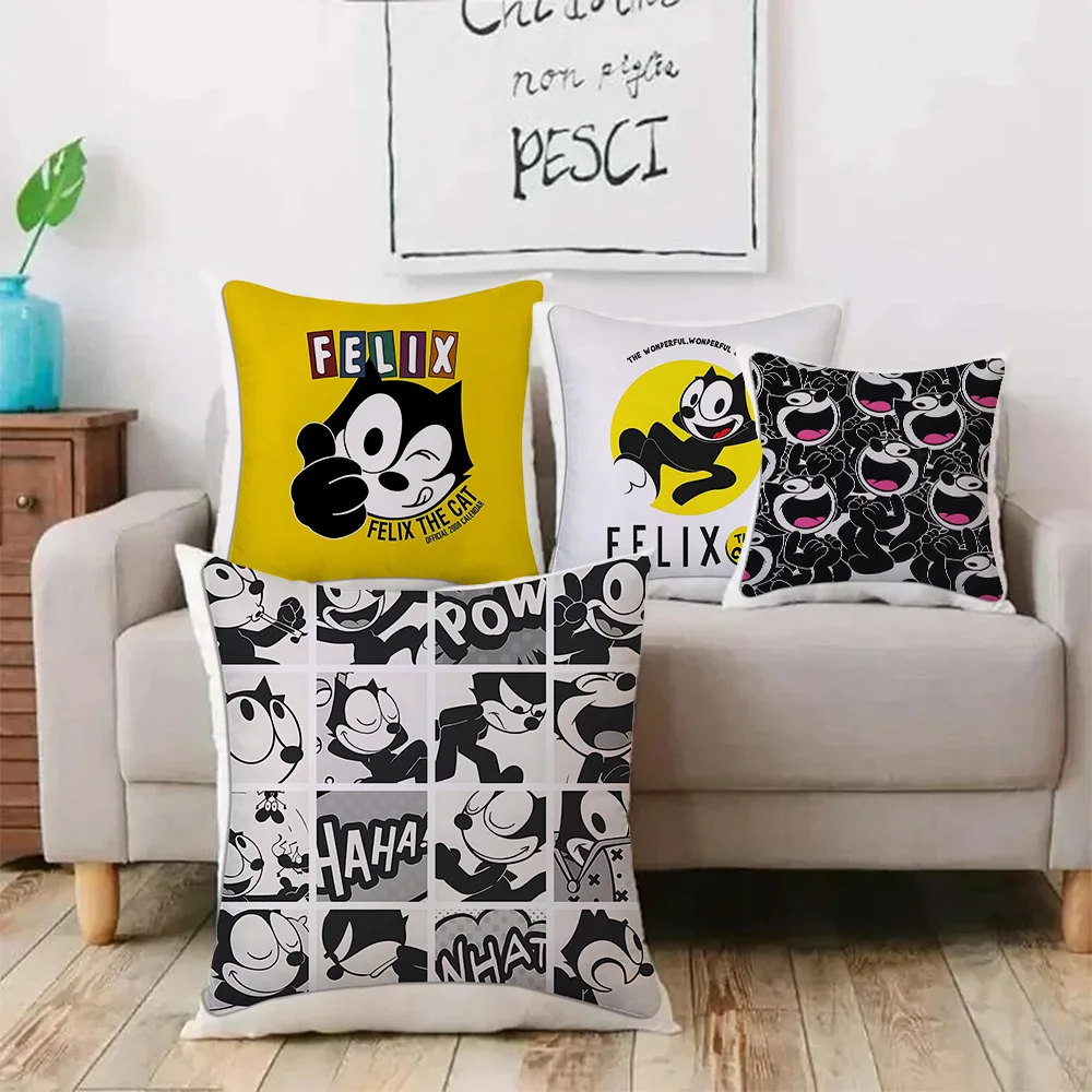 F-Felix The Cat Exquisite Pillow Covers Cartoon Sofa Decorative Home Double-sided Printing Short Plush Cute Cushion Cover