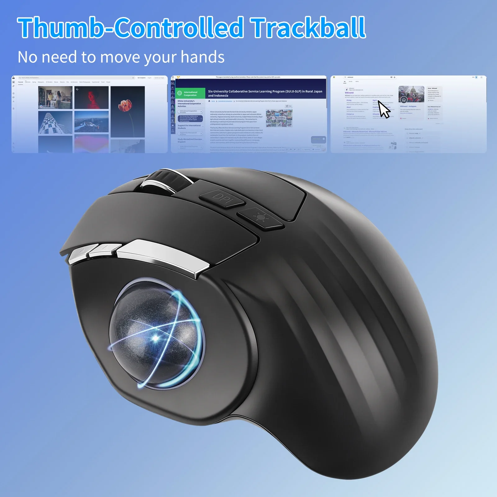 Ergonomic Trackball Mouse Tri-mode 2.4G Wireless Bluetooth Wired Rechargeable Silent Mouse Thumb Control No Hand Movement for PC