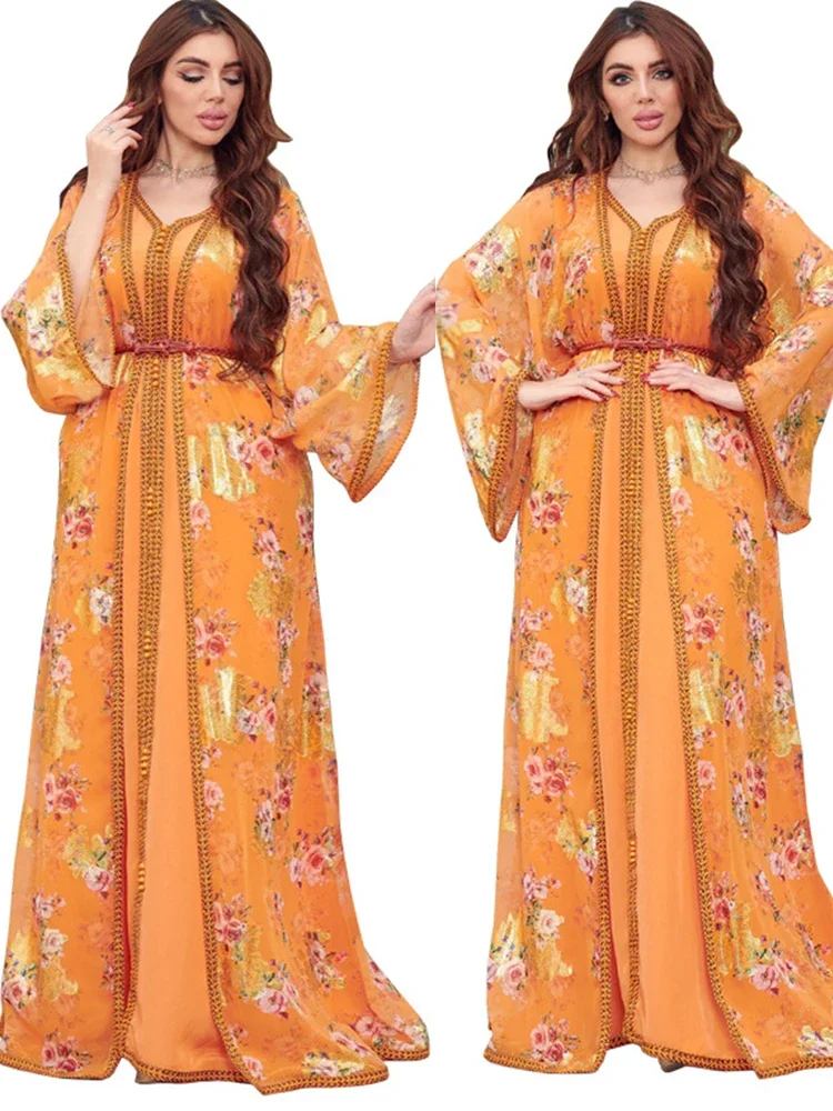 Turchia Abito musulmano Set Donna Abaya 2 pezzi Jalabiya Marocco Abiti da festa Kimono Robe Lungo caftano Ensemble Femme Hijab Abiti