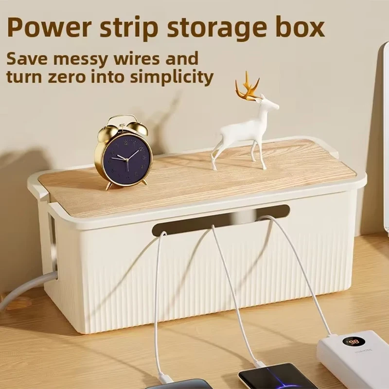Cable Storage Box Desktop Charging Data Cable Storage Device Plug Socket Cable Management Device Black White Storage Organizer