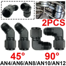 2Pcs 4AN 6AN 8AN 10AN 12AN Black Female to Male Union Flare 45 Degree 90 Degree Swivel Oil Fuel Hose Fitting Adapter Aluminium