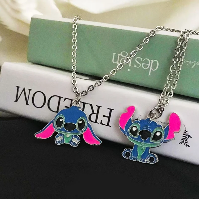 Cartoon Lilo Stitchss Necklace Modeling Metal Necklace Anime Characters Stitch Kawaii Hip Hop Keyring Birthday Christmas Gifts