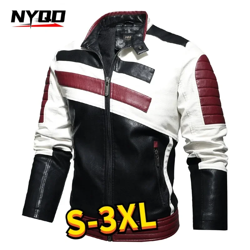 Mens Vintage Motorcycle Jacket 2024 Men Fashion New Biker Leather Jacket Male Embroidery Bomber Coat Winter Fleece Pu Overcoat