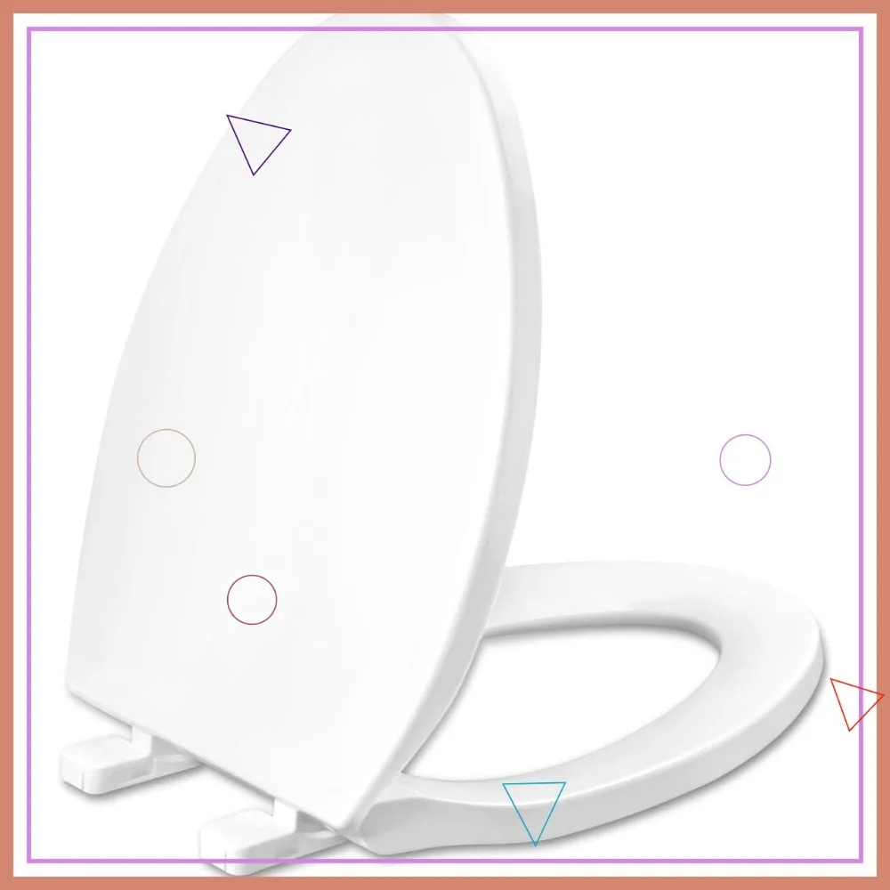 

Elongated Toilet Seat with Slow Close Hinges, Four Bumpers Never Loosen, Easy Removal, Two Sets of Parts, White Plastic
