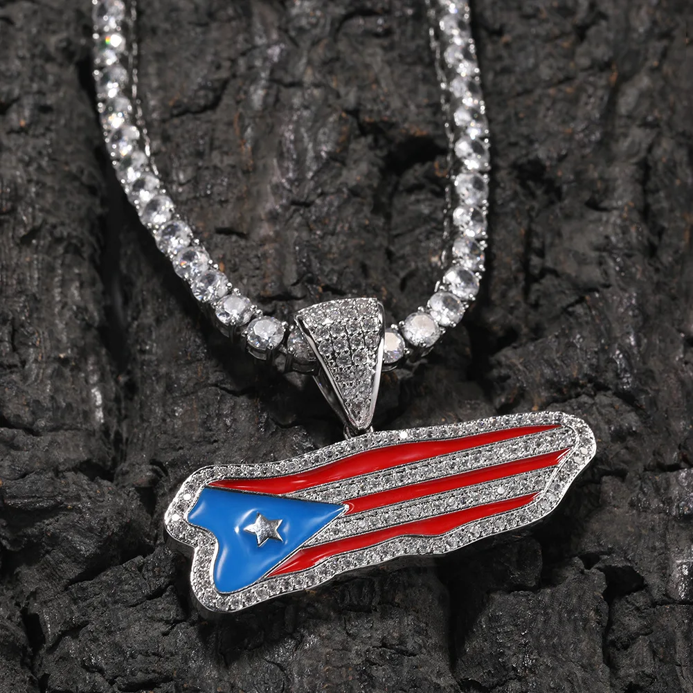 Flag Shape Bling Bing Iced Out Pendant Necklace Rock Rapper Fashion Hip Hop Jewelry BP280