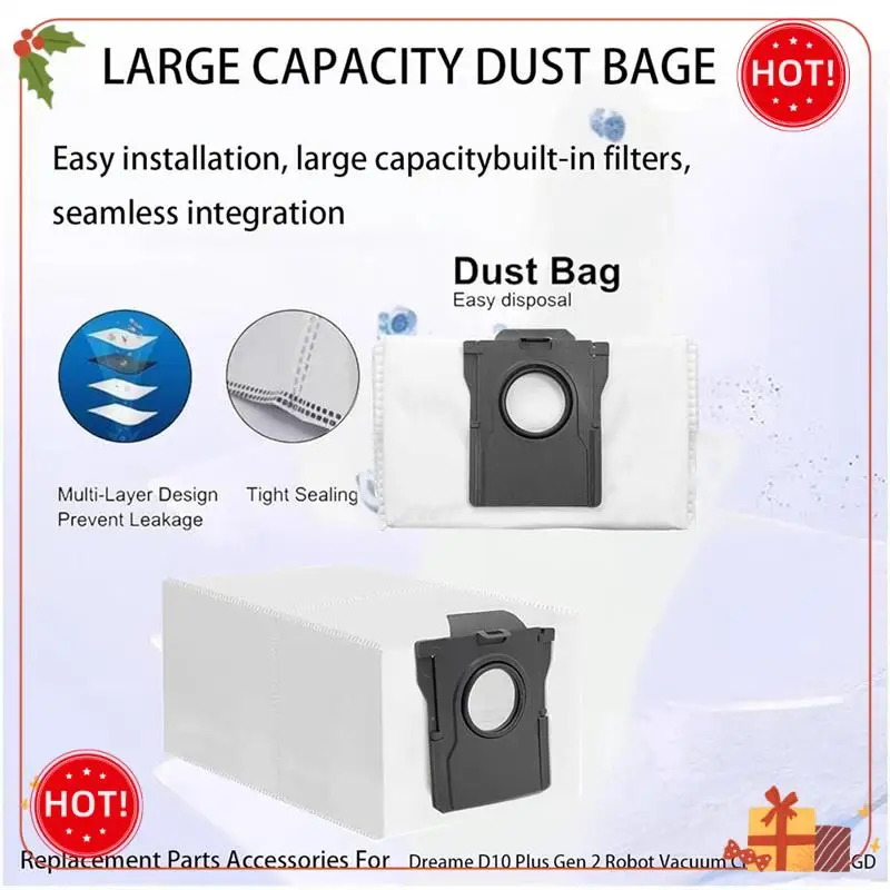 Ensemble de remplacement de sac à poussière ABLE-9PCS pour accessoires pour aspirateur Robot Dreame D10 Plus Gen 2/RLD32GD