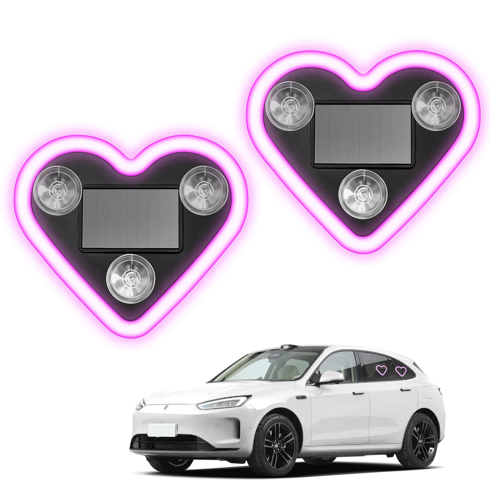 Car LED Ambient Light, Rechargeable/Solar-Powered Heart-Shaped LED Light, 5 Lighting Modes, Romantic Gift for Couples,Women,Lady