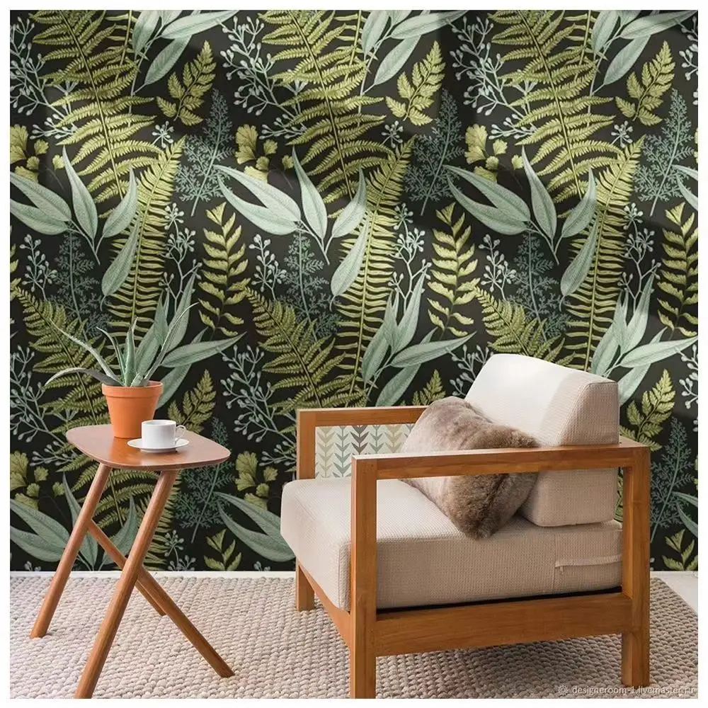 Waterproof self-adhesive glossy Green leaf plant vinyl wall sticker waist line study room glass renovation decoretion