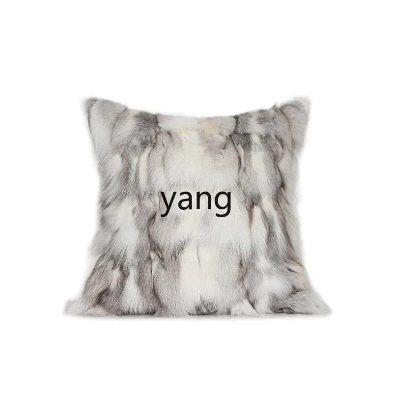 CX  Modern Minimalist Light Gray Fox Real Fur Pillow Light Luxury Living Room Backrest Pillow