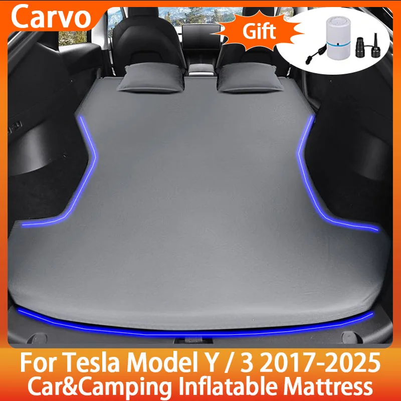For New Tesla Model Y Juniper 2025+ Inflatable Air Mattress Outdoor Camping Inflatable Special Suede Fabric Car Travel Bed