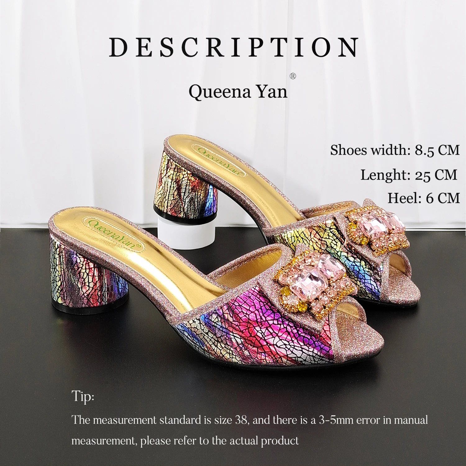 Hot Selling Fashion Mature  Brushed Style Rainbow Color Rhinestone Decoration Design Party Wedding Lady High Heels and Bag Set