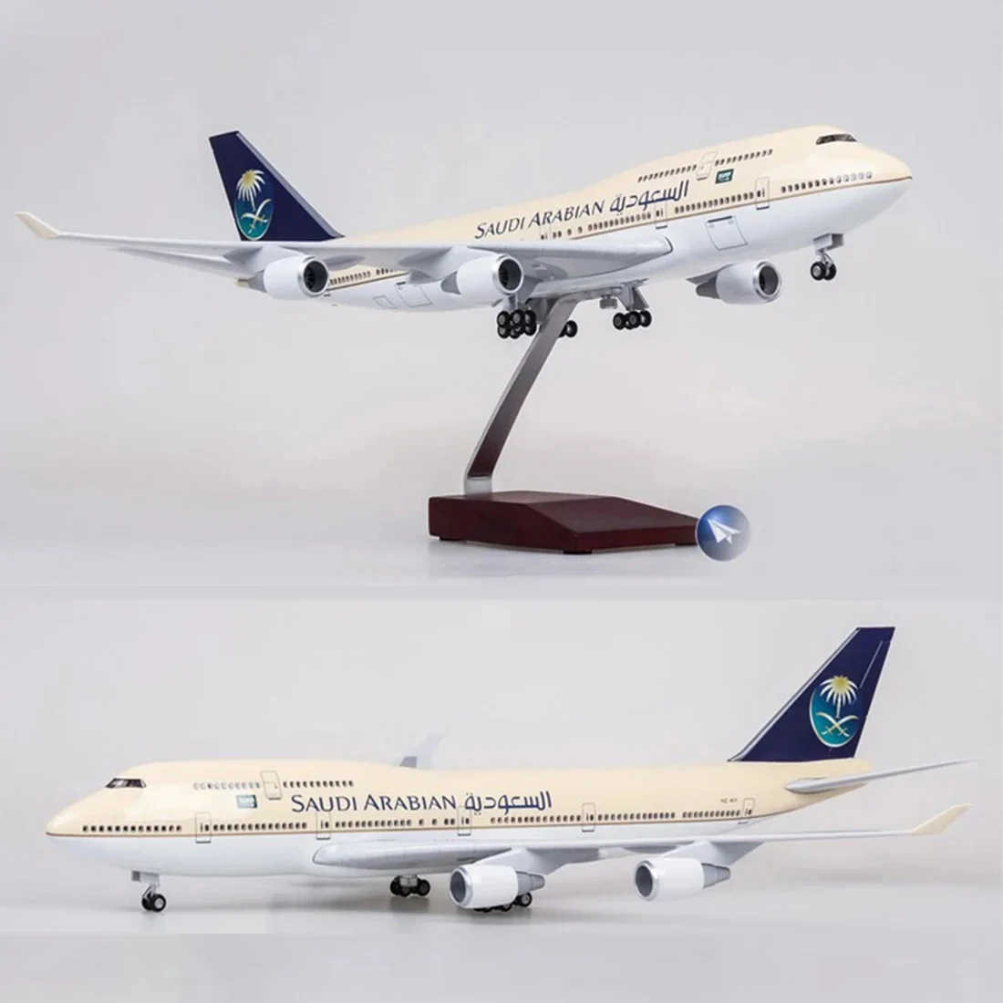 

Toy Airplane Diecast Plastic Plane 747 B747-400 Aircraft Saudi Arabian SAUDIA Airlines Model 1/150 Scale 47cm Airplane W Light