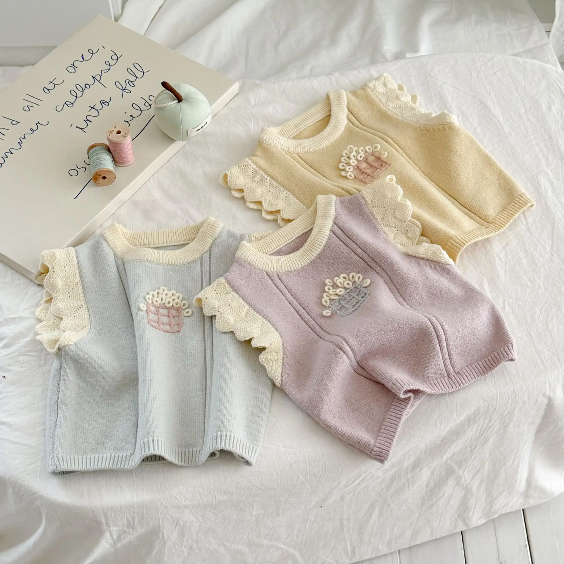 meninas-colete-dos-desenhos-animados-bolo-fungo-colete-solido-2025-novas-criancas-coreanas-primavera-e-outono-versatil-malha-topo