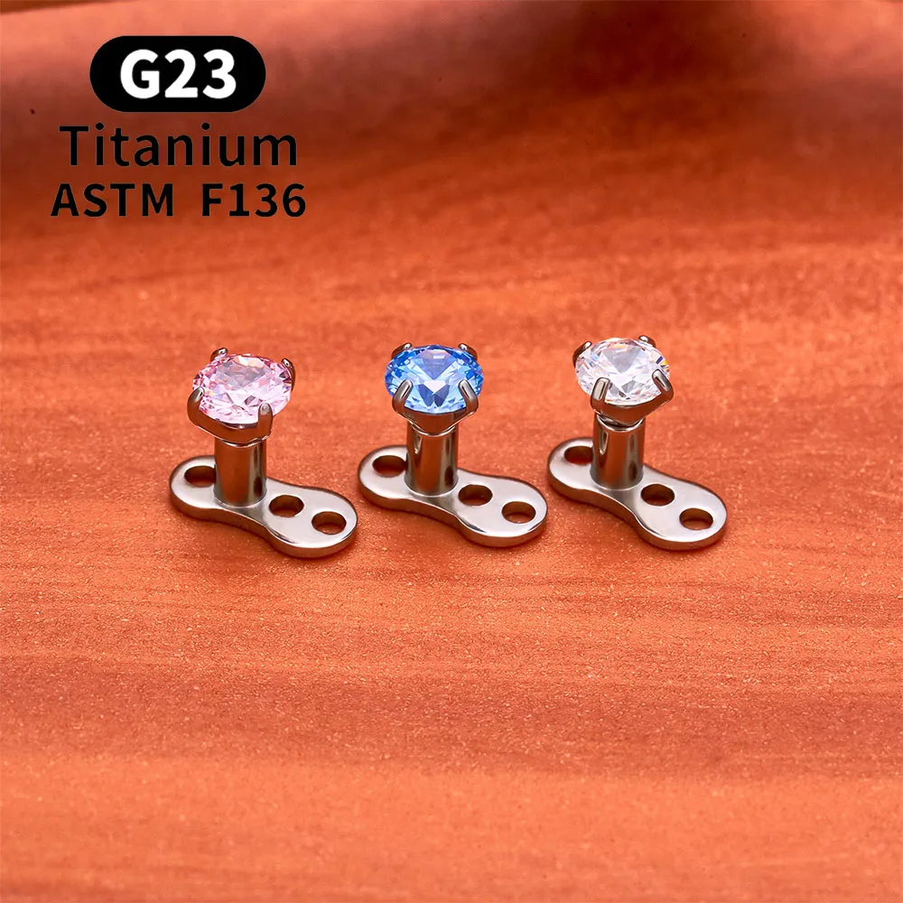10PCS ASTM F136 Titanium 14G 3-Hole Internally Threaded CZ Dermal Anchor Tops and Base Microdermals Piercing Body Jewelry