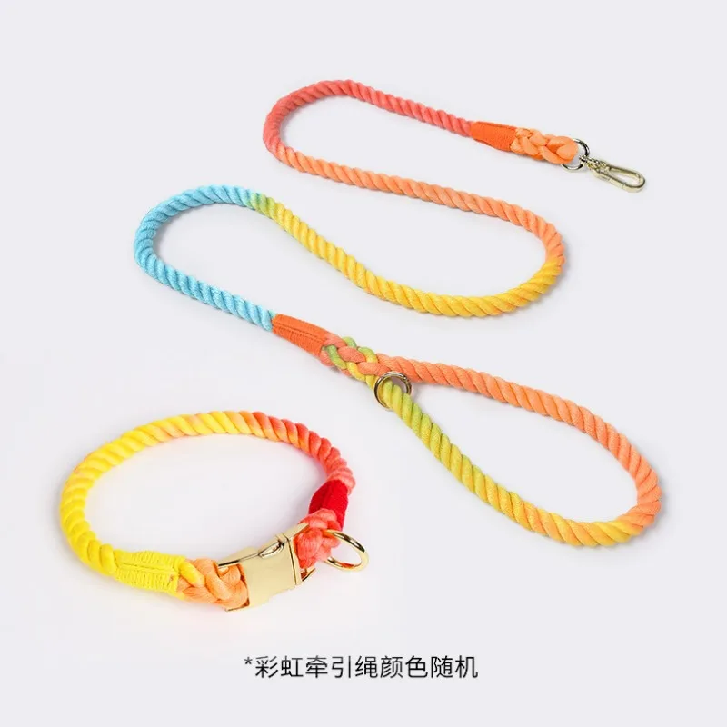 

Woven Gradient Color Cotton String Pet Traction Necklet Set Dog Hand Holding Rope Medium Large Dog Puppy Supplies Accessories