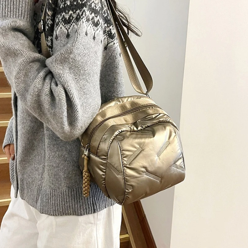 

Стильная сумка через плечо-пуховик Мягкая розовая сумка для женщин Шикарные стеганые сумки на плечо Симпатичная женская сумка Повседневная сумка для повседневной одежды