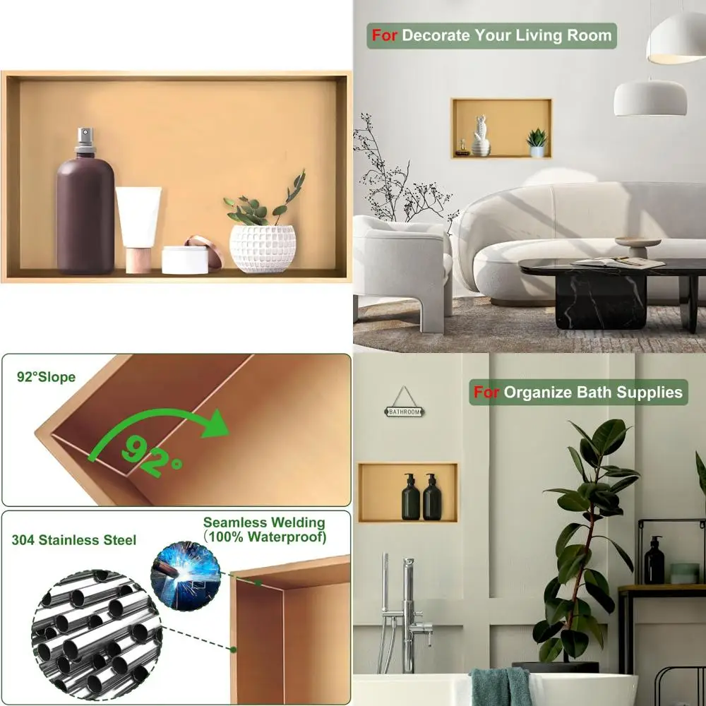 

Elegant Stainless Steel Shower Niche: Recessed Bathroom Shelf Organizer for Storage without Tiles Required