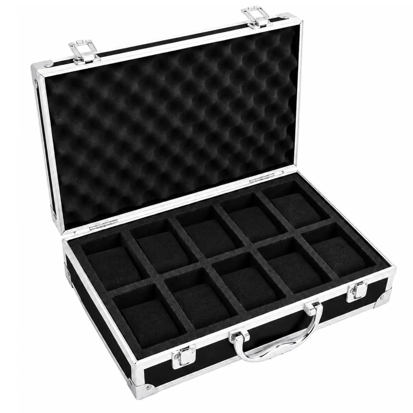 Aluminum Alloy Watch Organizer Display Case with Secure Closure and Soft Foam for Retail and Personal Use
