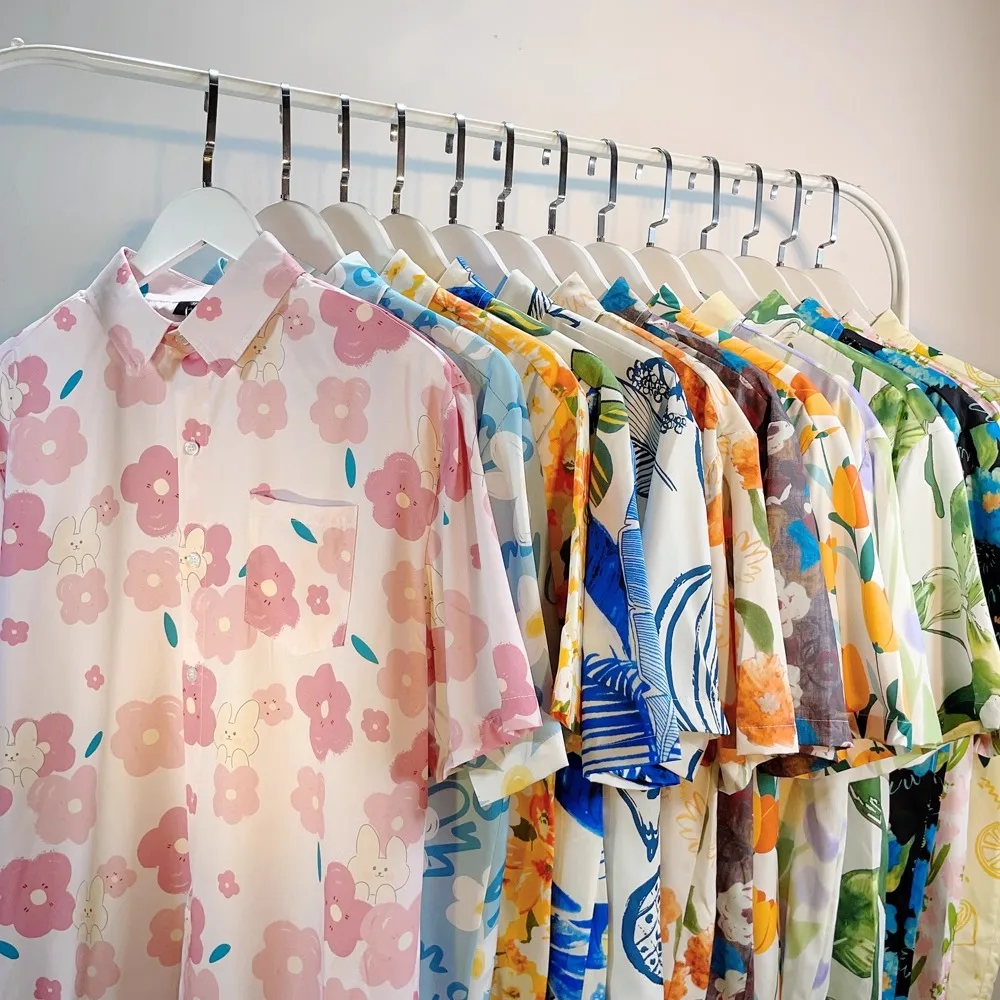 

Retro Hong Kong Sle ort Sve Floral Print Casual Beach Vaion irt Women's plus Size Design Summer Hawaiian irt