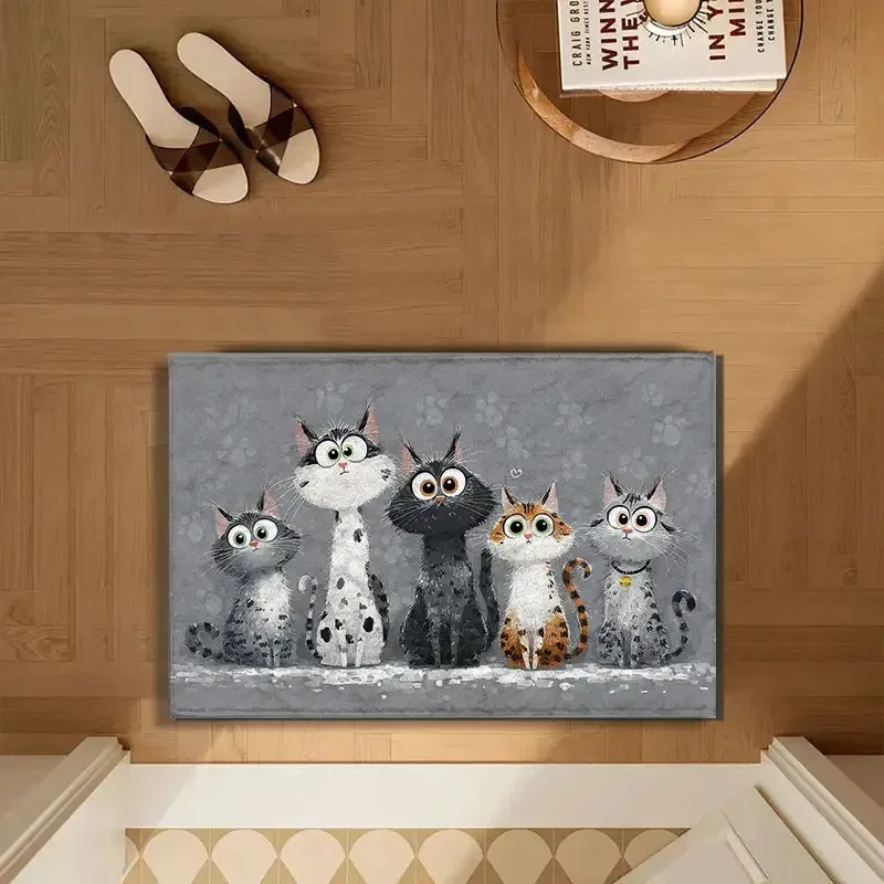 VIKAMA Non-Slip Washable Welcome Doormat Adorable Cat Pattern Kitchen & Bathroom Mat Living Room & Bedroom Rug for Home Decor view 4