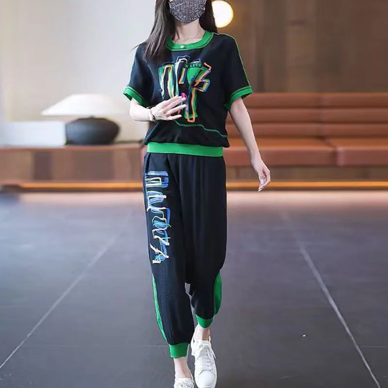 

Women Two Pieces Sets Short Sleeve T-shirts+Pants Ladies Casual Outfits Female Loose Tracksuit Summer Fashion Clothing Suits