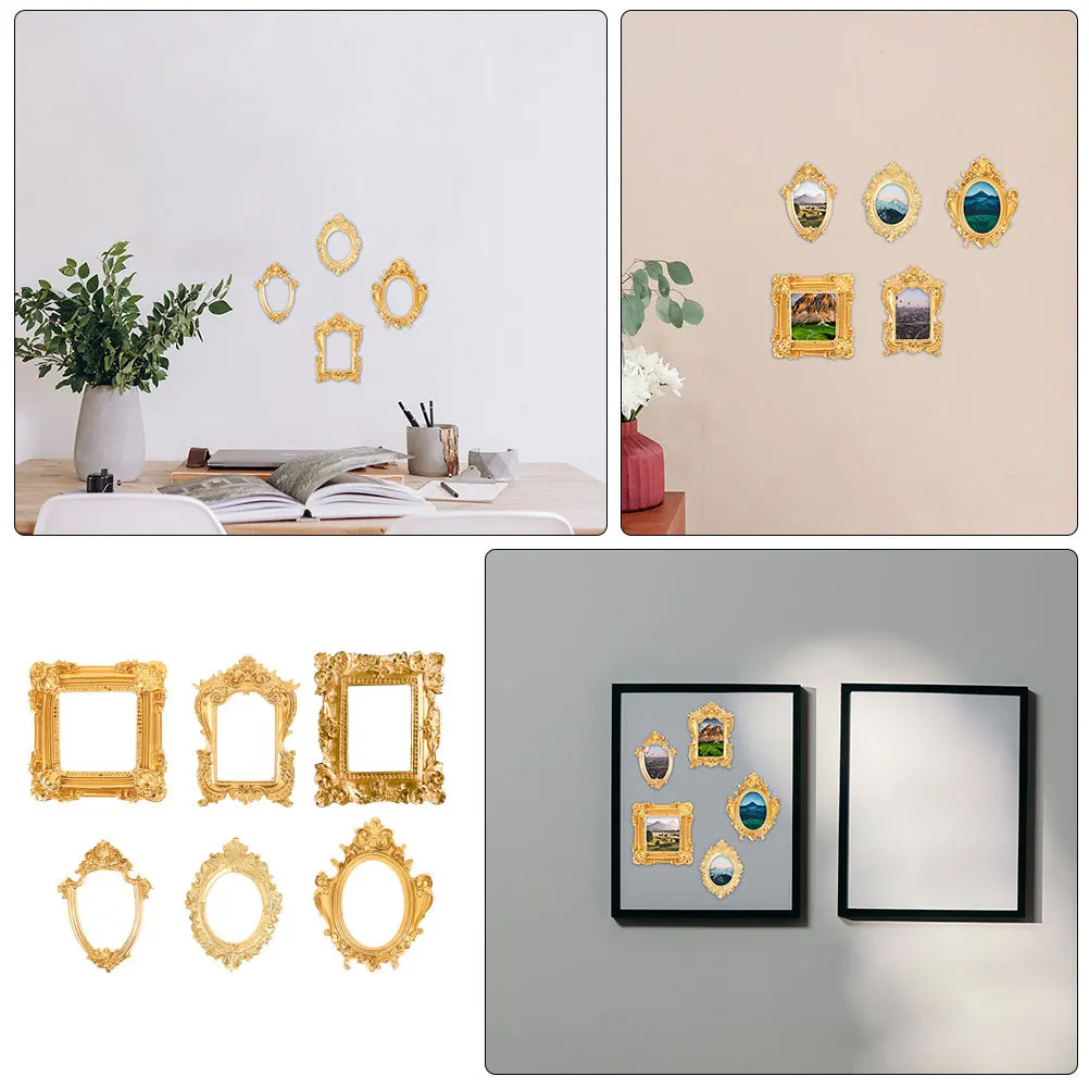6 шт. миниатюрных винтажных рамок для фото, золотые декорации для дома