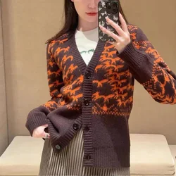 2024 Autumn Winter New Comfortable Commuting Date Loose Jacquard Knitted Cardigan Women Vintage Fashion Knitted Sweater Knitwear