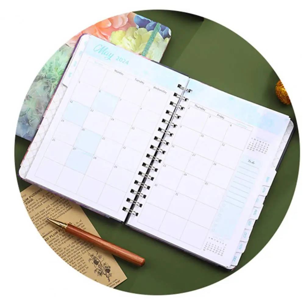 Daily Journal Premium Flower Theme A5 Notebook Monthly Planner with Smooth Writing Thickened Pages Coil Ring Calendar