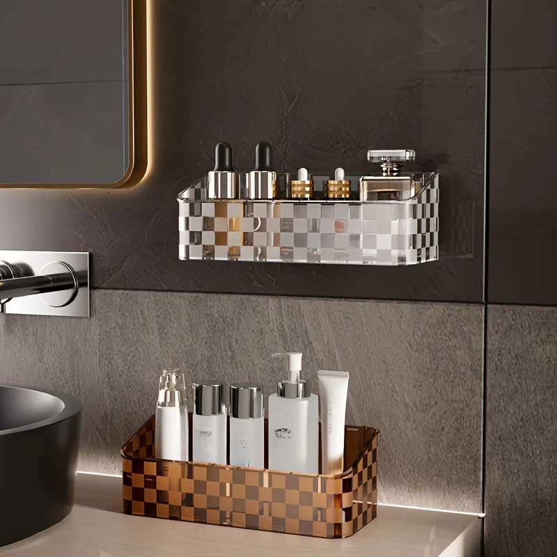 

1Pc Suction Cup Bathroom Organizer - No-Drill Rack For Cosmetics & , Durable Plastic