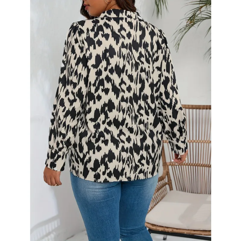 قميص نسائي مقاس كبير مطبوع كاجوال وعصري بأكمام طويلة فضفاض ومتعدد الاستخدامات